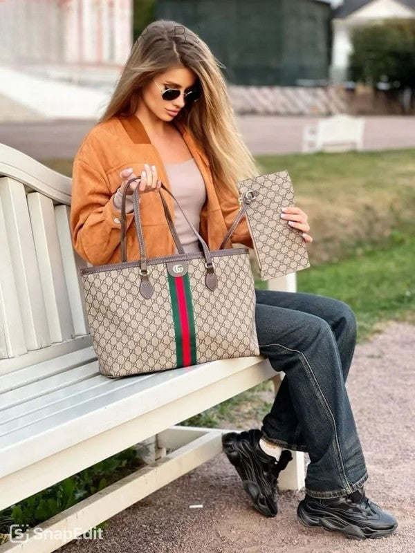 Gucci  Ophidia  tote  bag  with  pouch  &dust  cover(867 brown)