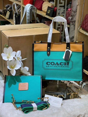 Coach  Field  Tote  30  Authenic  Green  Canvas    Leather  With  Pouch  OG  Box  &  Dust  Bag  6739  Green