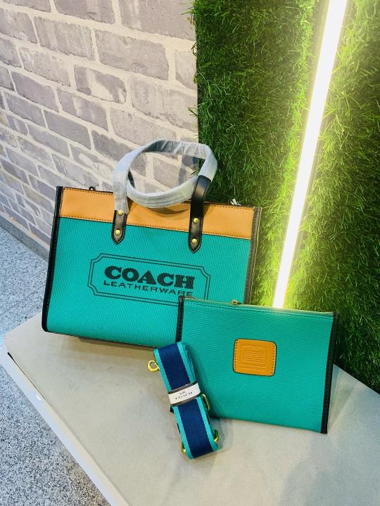Coach  Field  Tote  30  Authenic  Green  Canvas    Leather  With  Pouch  OG  Box  &  Dust  Bag  6739  Green
