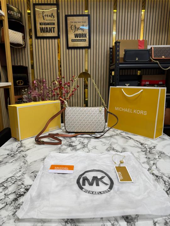Michael  Kors Signature Pvc Shoulder Bag With Box And Dust Bag Including Carry Bag (Beige)