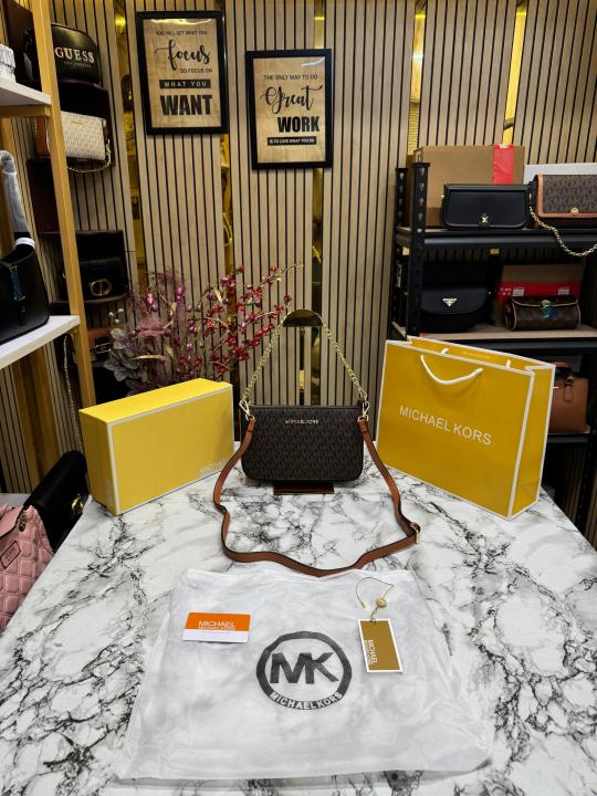 Michael  Kors Signature Pvc Shoulder Bag With Box And Dust Bag Including Carry Bag (Brown)
