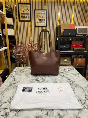 Coach  North  Leather  Tote  Bag  Premium  Quality  With  Dust  Bag  (Brown)