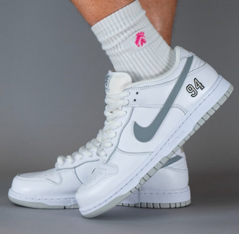 Supreme x Nikee SB Dunk Low White Grey