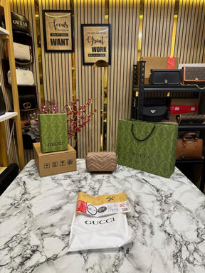 Gucc  i Gg Mini Marmont With Double Og Box And Dust Bag Including Carry Bag (Brown)