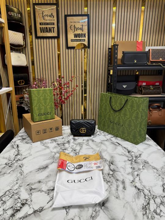 Gucc  i Gg Mini Marmont With Double Og Box And Dust Bag Including Carry Bag (Black)