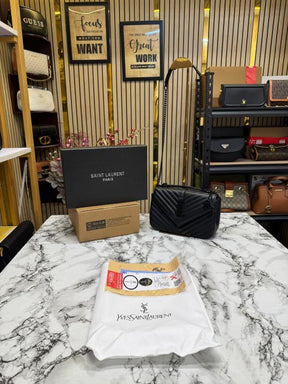 YSL SAINT LAURENT COLLEGE BLACK CHAIN BAG  DUBBLE BOX PACKING (10888)