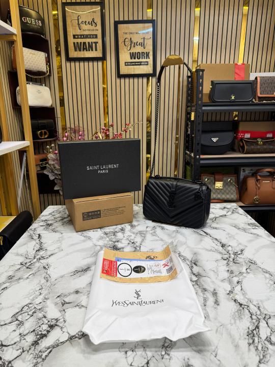 YSL SAINT LAURENT COLLEGE BLACK CHAIN BAG  DUBBLE BOX PACKING (10888)