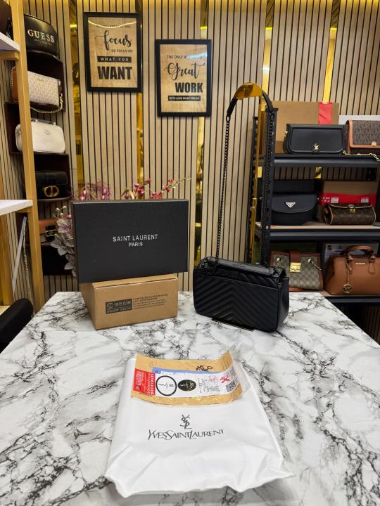 YSL SAINT LAURENT COLLEGE BLACK CHAIN BAG  DUBBLE BOX PACKING (10888)