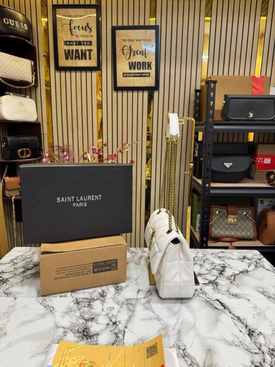 Ysl Saint Laurent Laulau Shoulder Bag With Double Og Box And Dust Bag (White)