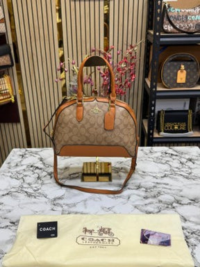 Coach  Signature  Alma  Domed  Satchel  With  Dusty  Bag  And  Card  (C502  Apricot  Brown)