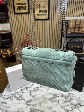 GUESS CESSILY LEATHER WEAVING SHOULDER BAG WITH OG BOX AND DUST BAG AND CARRY BAG (LIGHT GREEN)