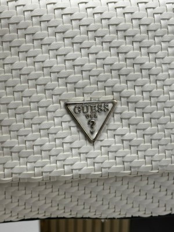 GUESS CESSILY LEATHER WEAVING SHOULDER BAG WITH OG BOX AND DUST BAG AND CARRY BAG (WHITE)