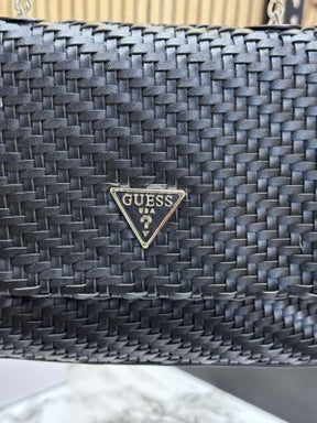 GUESS CESSILY LEATHER WEAVING SHOULDER BAG WITH OG BOX AND DUST BAG AND CARRY BAG (BLACK)