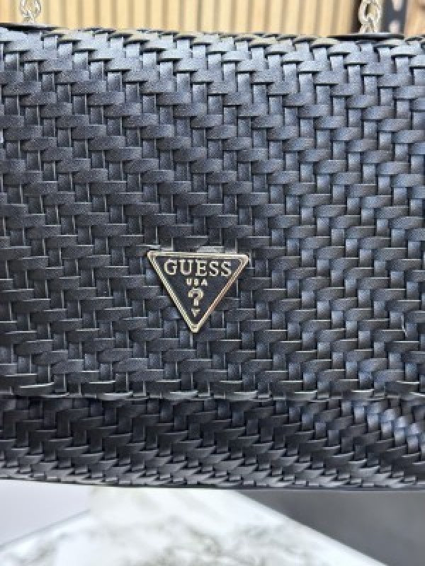 GUESS CESSILY LEATHER WEAVING SHOULDER BAG WITH OG BOX AND DUST BAG AND CARRY BAG (BLACK)
