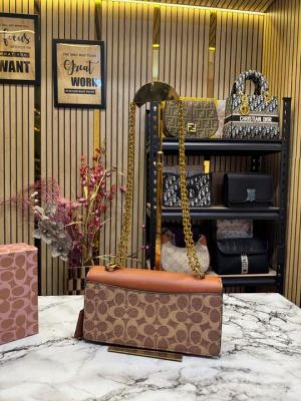 Coach  Eliza  Flap  Crossbody    Shoulder  Bag  (Apricot  Brown)