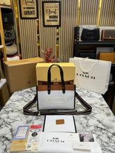 Coach  Field  Tote  Bag  Two  Tone  In  Colorblock  Signature  With  Double  Og  Box  And  DustBag  Including  CarryBag  (Brown)
