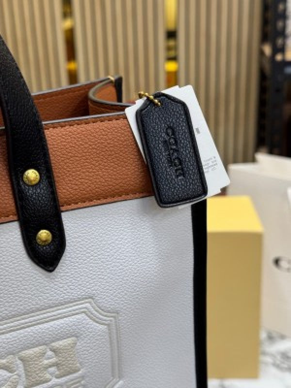 Coach  Field  Tote  Bag  Two  Tone  In  Colorblock  Signature  With  Double  Og  Box  And  DustBag  Including  CarryBag  (Brown)
