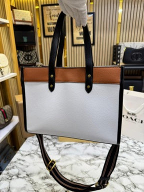 Coach  Field  Tote  Bag  Two  Tone  In  Colorblock  Signature  With  Double  Og  Box  And  DustBag  Including  CarryBag  (Brown)