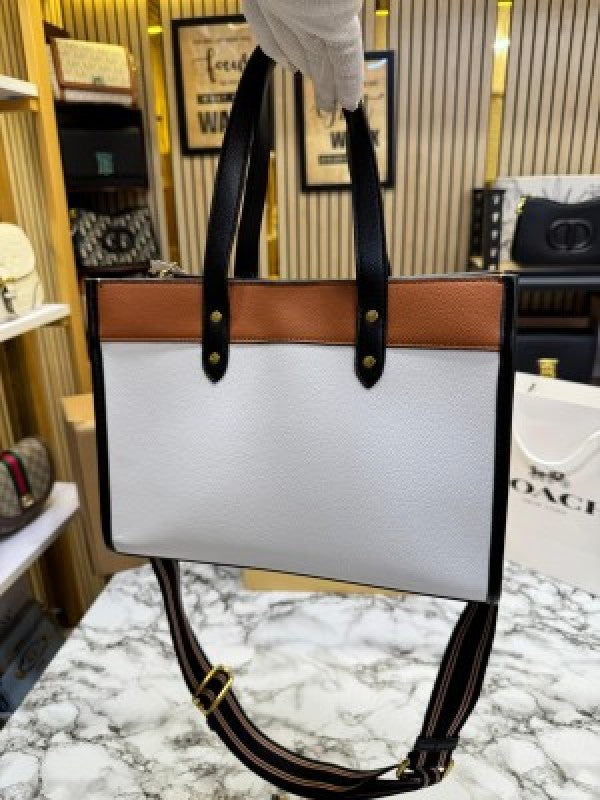 Coach  Field  Tote  Bag  Two  Tone  In  Colorblock  Signature  With  Double  Og  Box  And  DustBag  Including  CarryBag  (Brown)