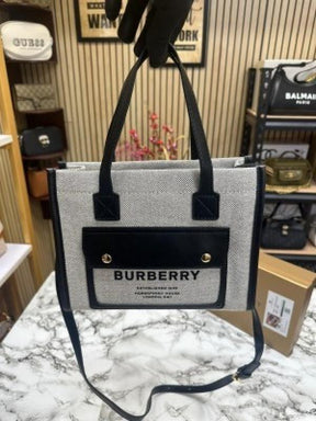 BURBERR  Y CANVAS HORSEFERRY SHOULDER BAG WITH OG BOX AND DUST BAG (BLACK)
