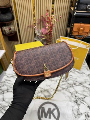 Michael  Kors Mila Empire Signature Logo Shoulder Bag With Box And Dust Bag Including CarryBag (Brown)