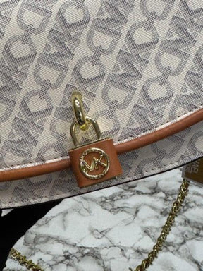 Michael  Kors Mila Empire Signature Logo Shoulder Bag With Box And Dust Bag Including CarryBag (Biege)