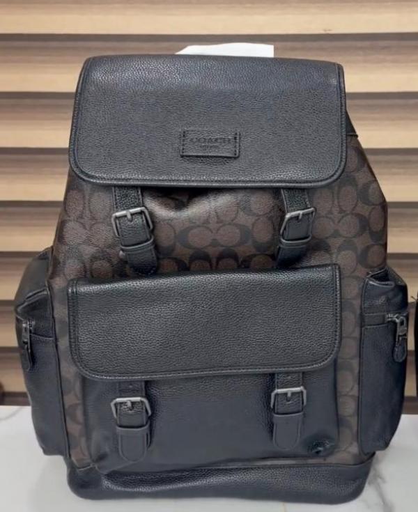 Coach  Unisex  Rivington  Backpack  Coffee  Black  Sprint  Leather  With  Dust  Bag  059  Coffee  Black
