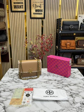 TORY  BURCH BROTCH SHOULDER BAG WITH OG BOX AND DUST BAG PREMIUM QUALITY (KHAKI)