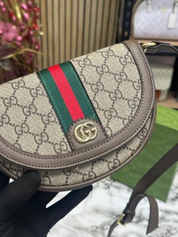 GUCC  I GG HORSESHOE SHOULDER BAG WITH OG BOX AND DUST BAG (BROWN)