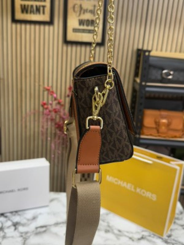 Michael Kor  s Freya Small Convertible Crossbody Bag with original box & caary bag (BROWN)
