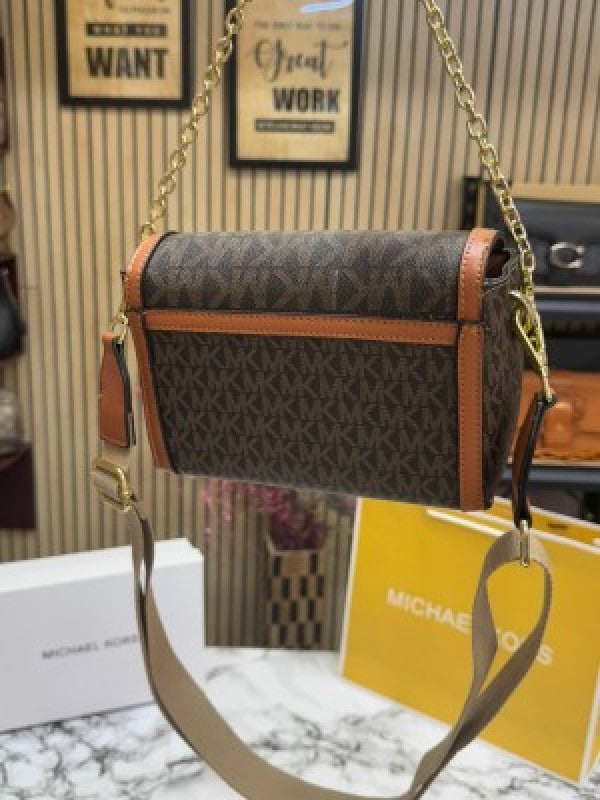 Michael Kor  s Freya Small Convertible Crossbody Bag with original box & caary bag (BROWN)