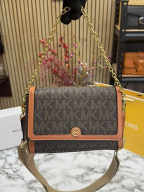 Michael Kor  s Freya Small Convertible Crossbody Bag with original box & caary bag (BROWN)