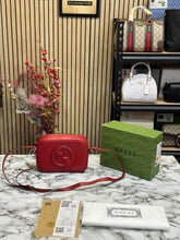 GUCC  I SOHO LEATHER HANDBAG WITH OG BOX AND DUST (RED) (S5)