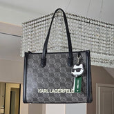 Karl Lagerfeld Textured Ikon Medium Structured Shoulder Bag Black With Dust Bag