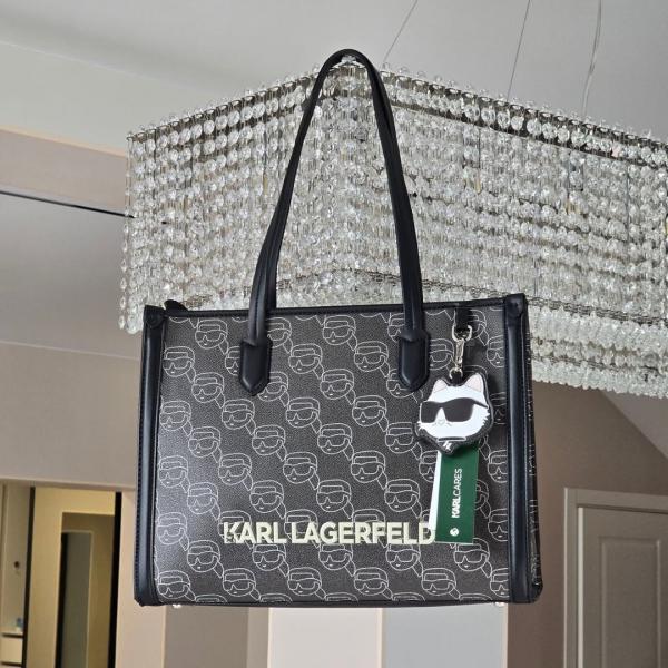Karl Lagerfeld Textured Ikon Medium Structured Shoulder Bag Black With Dust Bag