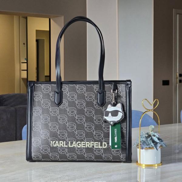 Karl Lagerfeld Textured Ikon Medium Structured Shoulder Bag Black With Dust Bag