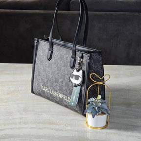 Karl Lagerfeld Textured Ikon Medium Structured Shoulder Bag Black With Dust Bag