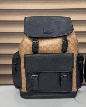 Coach  Unisex  Rivington  Backpack  Apricot  Black  Sprint  Leather  With  Dust  Bag  059  Apricot  Black