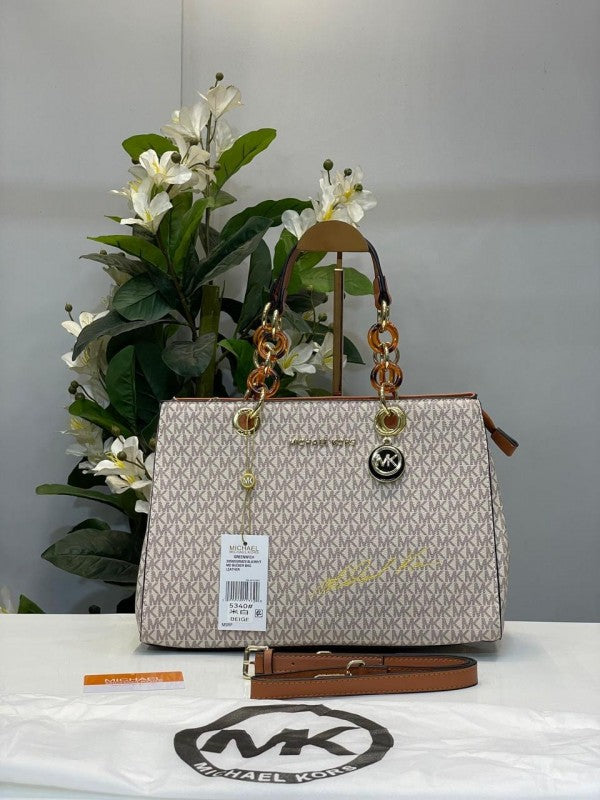 Michael  Kors Cynthia Signature Bag With Dust Bag (5340 Beige Brown)