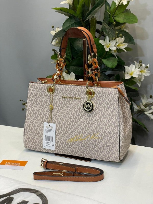 Michael  Kors Cynthia Signature Bag With Dust Bag (5340 Beige Brown)