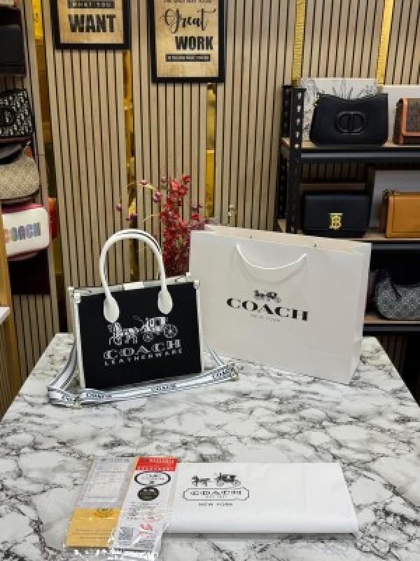 Coach  Signature  Canvas  Shoulder  Bag  Tote  With  CarryBag  (Black)