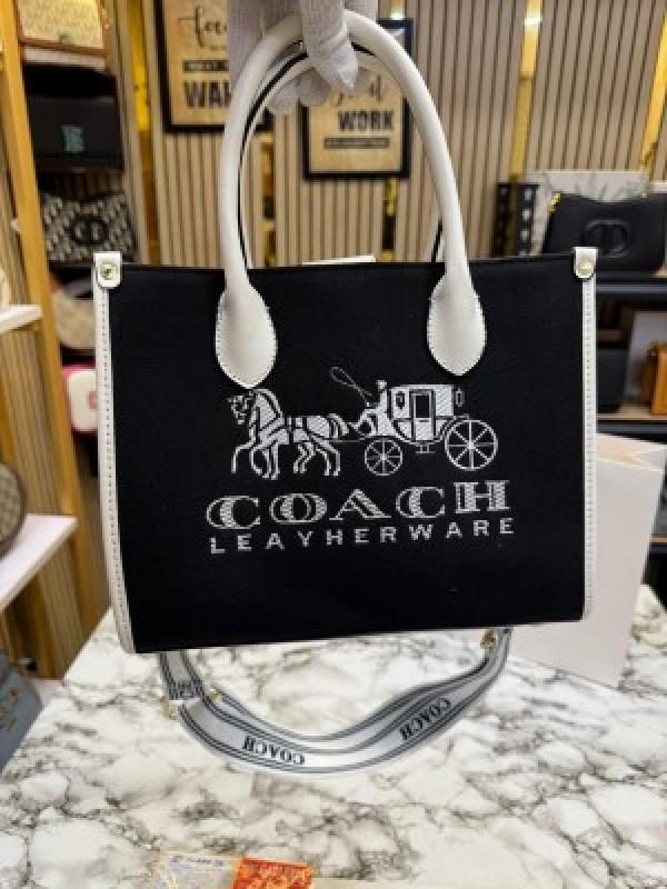 Coach  Signature  Canvas  Shoulder  Bag  Tote  With  CarryBag  (Black)