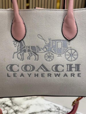 Coach  Signature  Canvas  Shoulder  Bag  Tote  With  CarryBag  (Pink)