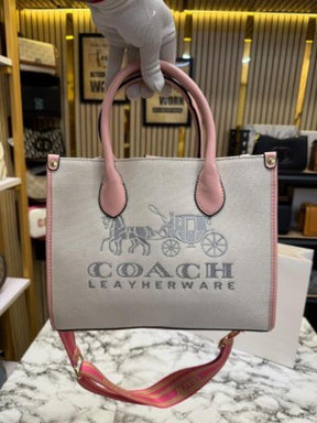 Coach  Signature  Canvas  Shoulder  Bag  Tote  With  CarryBag  (Pink)