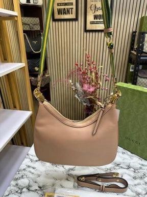GUCC  I ATTACHE LEATHER LARGE SHOULDER BAG WITH BOX AND DUST BAG (APRICOT) (S18)