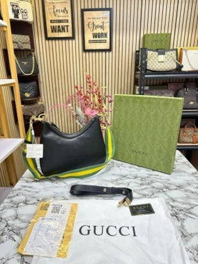 GUCC  I ATTACHE LEATHER LARGE SHOULDER BAG WITH BOX AND DUST BAG (BLACK) (S18)