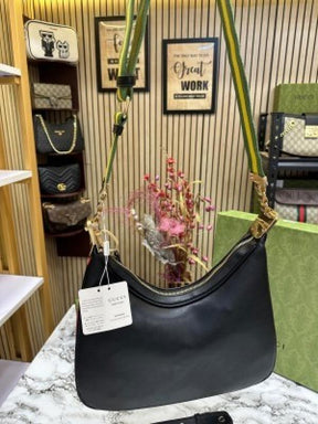 GUCC  I ATTACHE LEATHER LARGE SHOULDER BAG WITH BOX AND DUST BAG (BLACK) (S18)