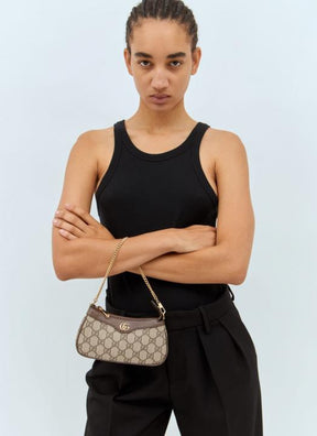 Gucci  Ophidia  Mini  GG  Canvas  Chain  Shoulder  Bag  With  OG  Box  &  Dust  Bag  88333  Brown  With  Khakhi