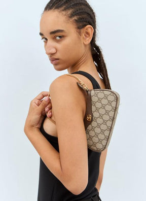 Gucci  Ophidia  Mini  GG  Canvas  Chain  Shoulder  Bag  With  OG  Box  &  Dust  Bag  88333  Brown  With  Khakhi