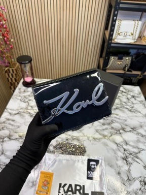 KARL LAGERFELD WOMENS KSIGNATURE GLOSSY SHOULDER BAG (BLACK)